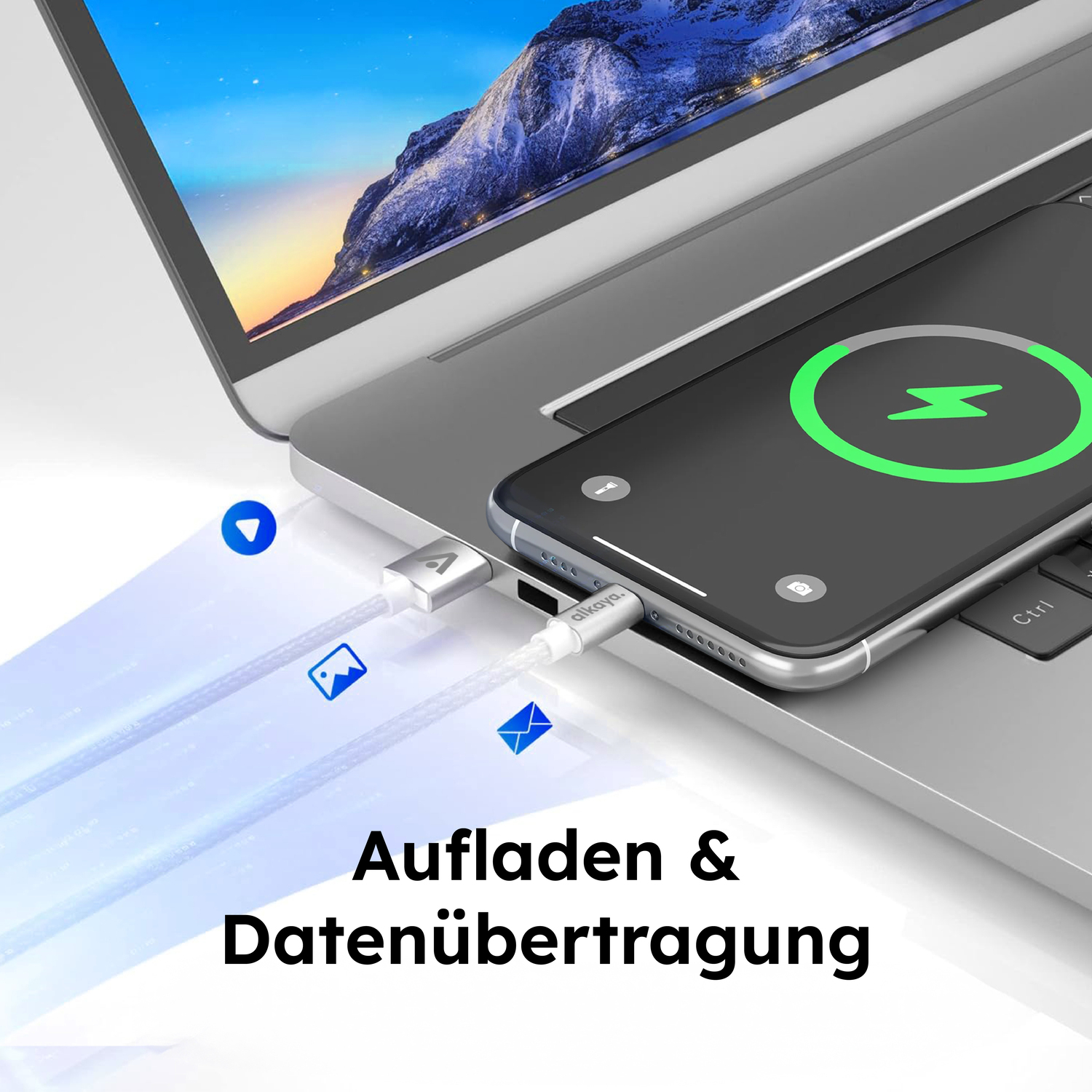 alkaya. | Speed Flex | Ladekabel | Geflochten | USB A+L Weiß, 1 Meter