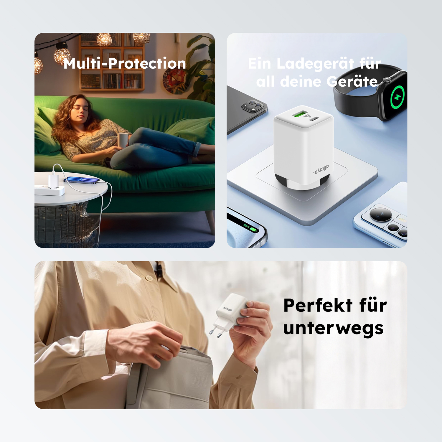 alkaya. | NEXUS | Ladegerät mit GaN Technologie | 45W Weiß, USB C+A
