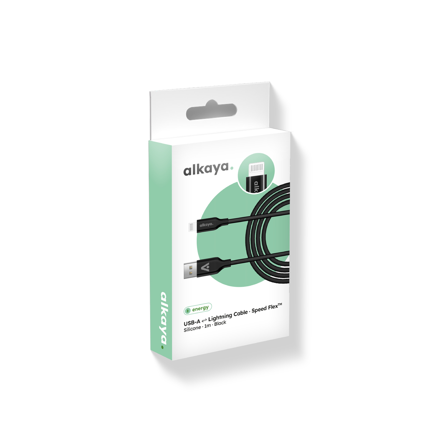 alkaya. | Speed Flex | Ladekabel | Silikon | USB A+L Schwarz, 1 Meter