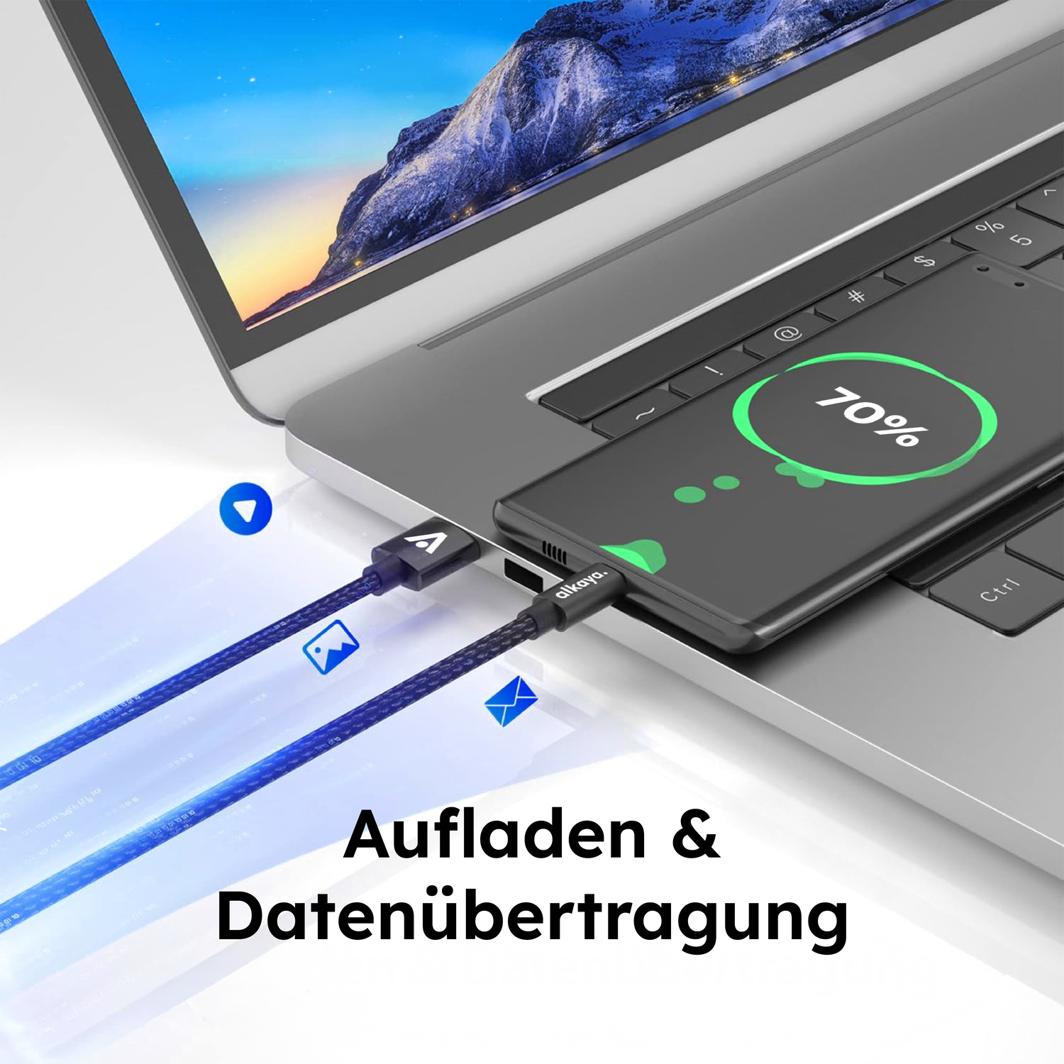 alkaya. | Speed Flex | Ladekabel | Geflochten | USB A+C schwarz, 1Meter