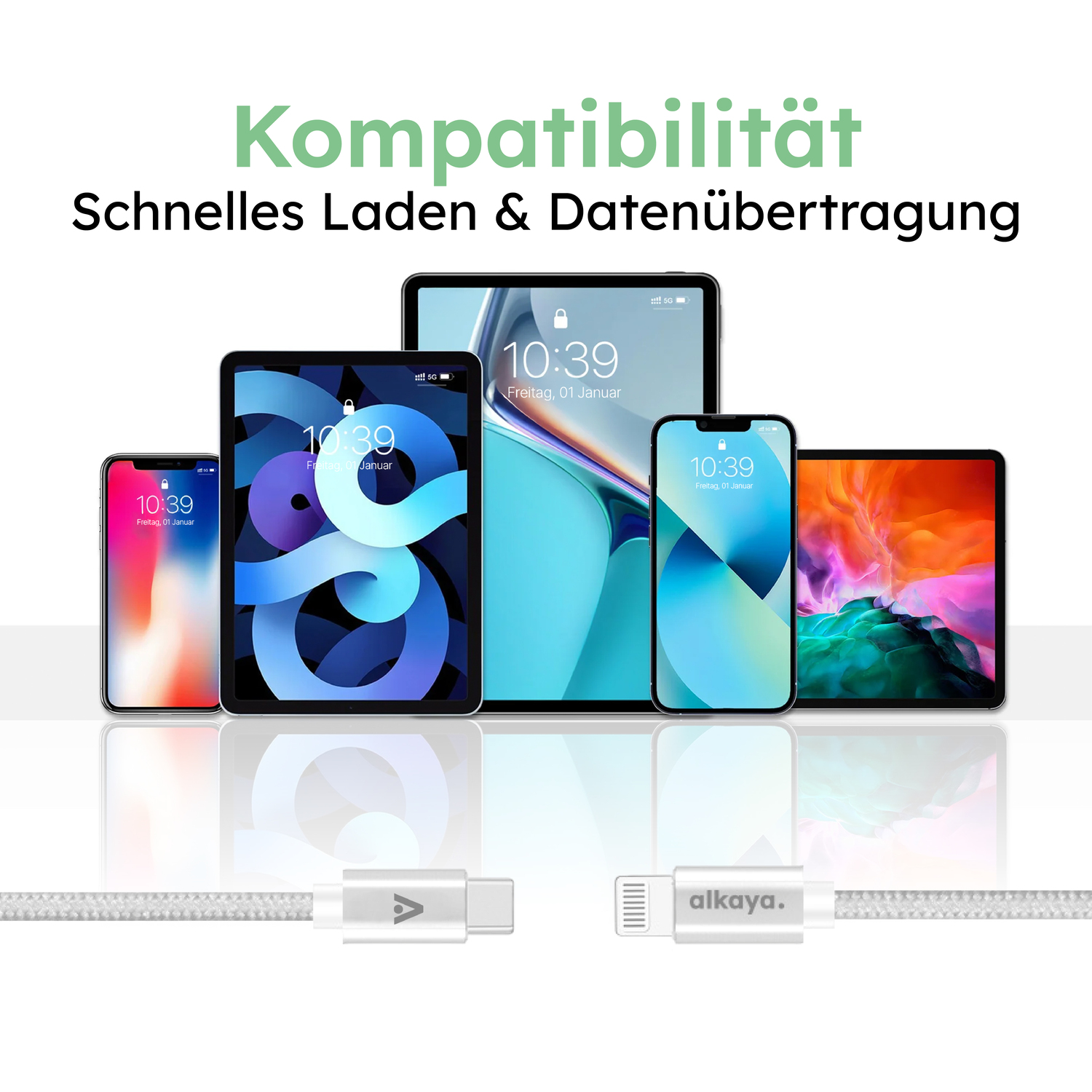 alkaya. | Speed Flex | Ladekabel | Geflochten | USB C+L 2m, Weiß