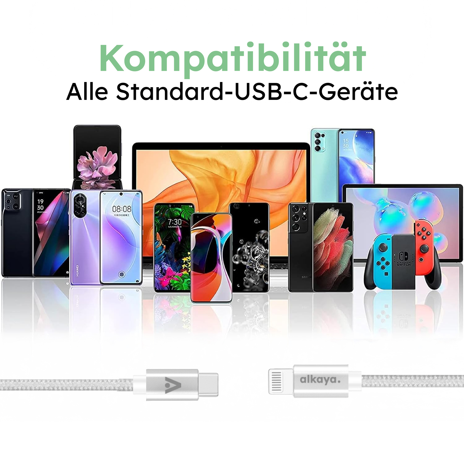 alkaya. | Speed Flex | Ladekabel | Geflochten | USB C+L Weiß, 1 Meter