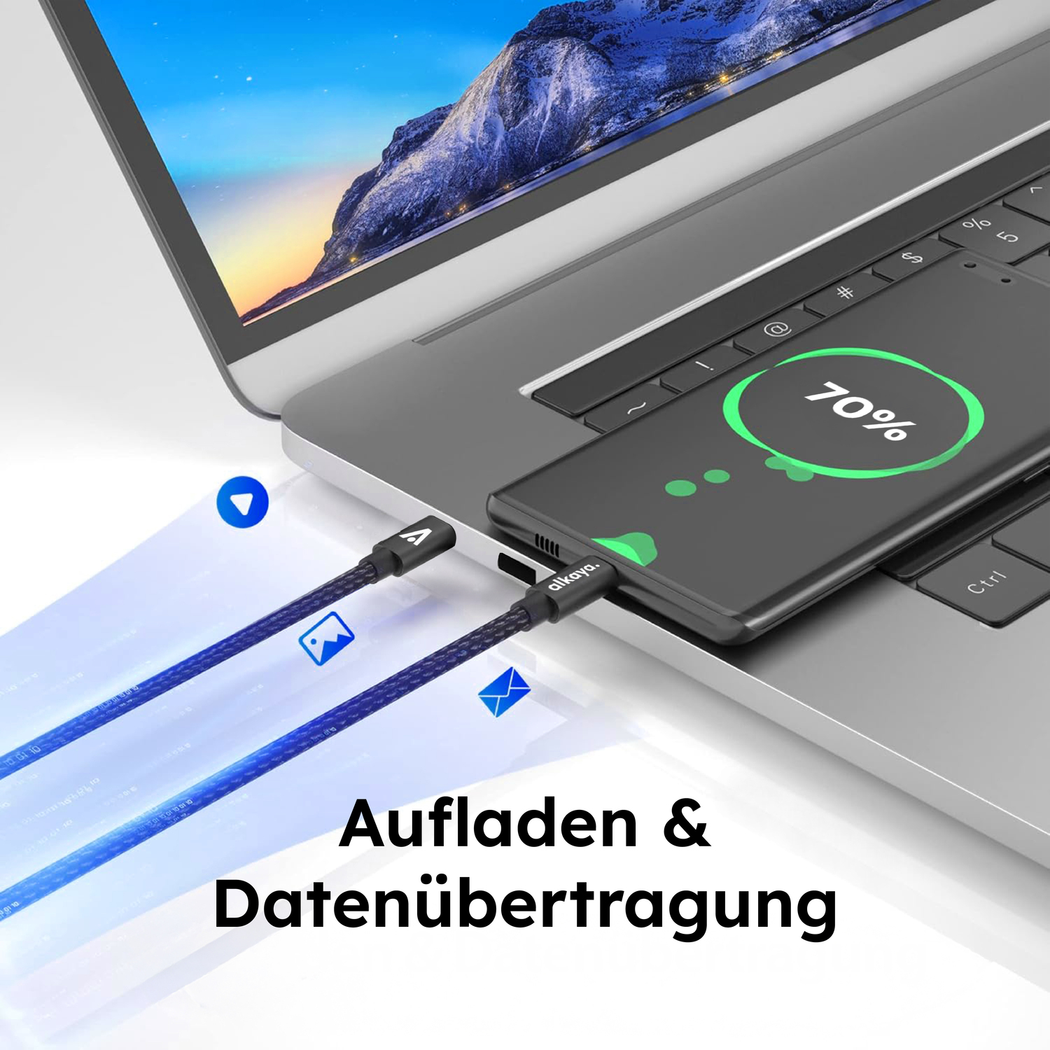 alkaya. | Speed Flex | Ladekabel | Geflochten | USB C+L schwarz, 1Meter