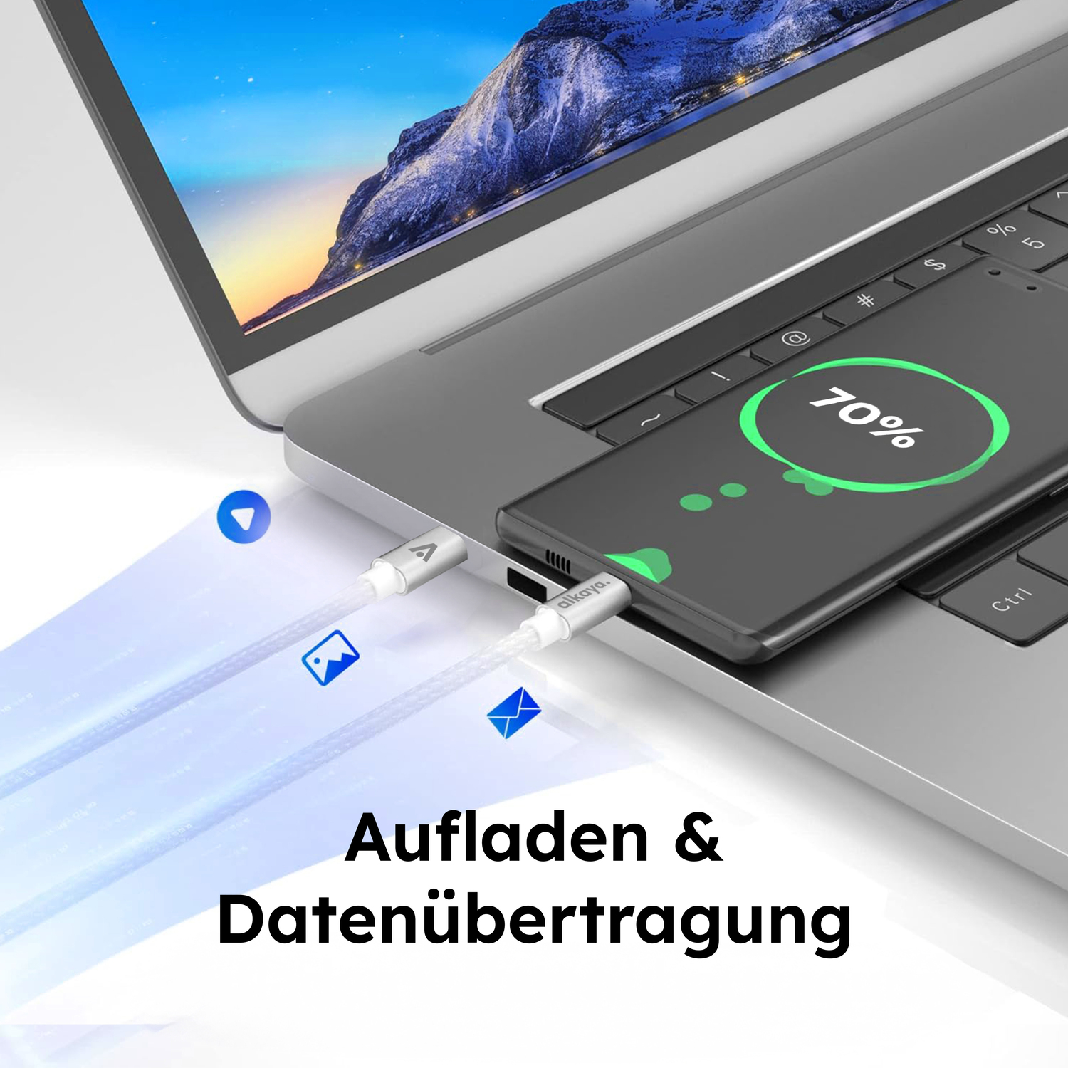 alkaya. | Speed Flex | Ladekabel | Geflochten | USB C+L Weiß, 1 Meter