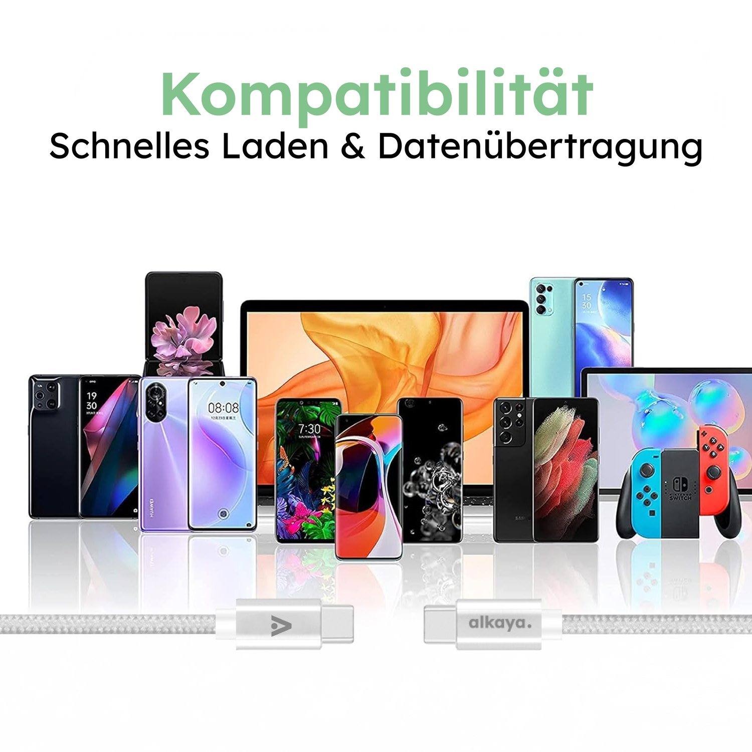 alkaya. | Speed Flex | Ladekabel | Geflochten | USB C+C 2m, Weiß