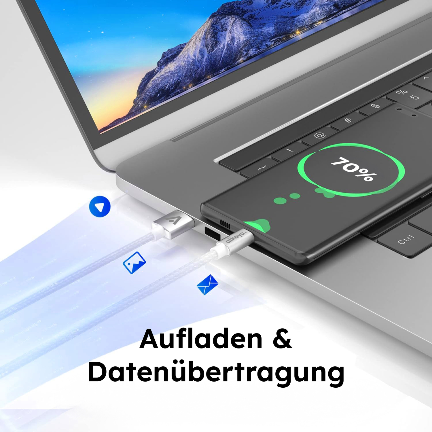 alkaya. | Speed Flex | Ladekabel | Geflochten | USB A+C Weiß, 1 Meter