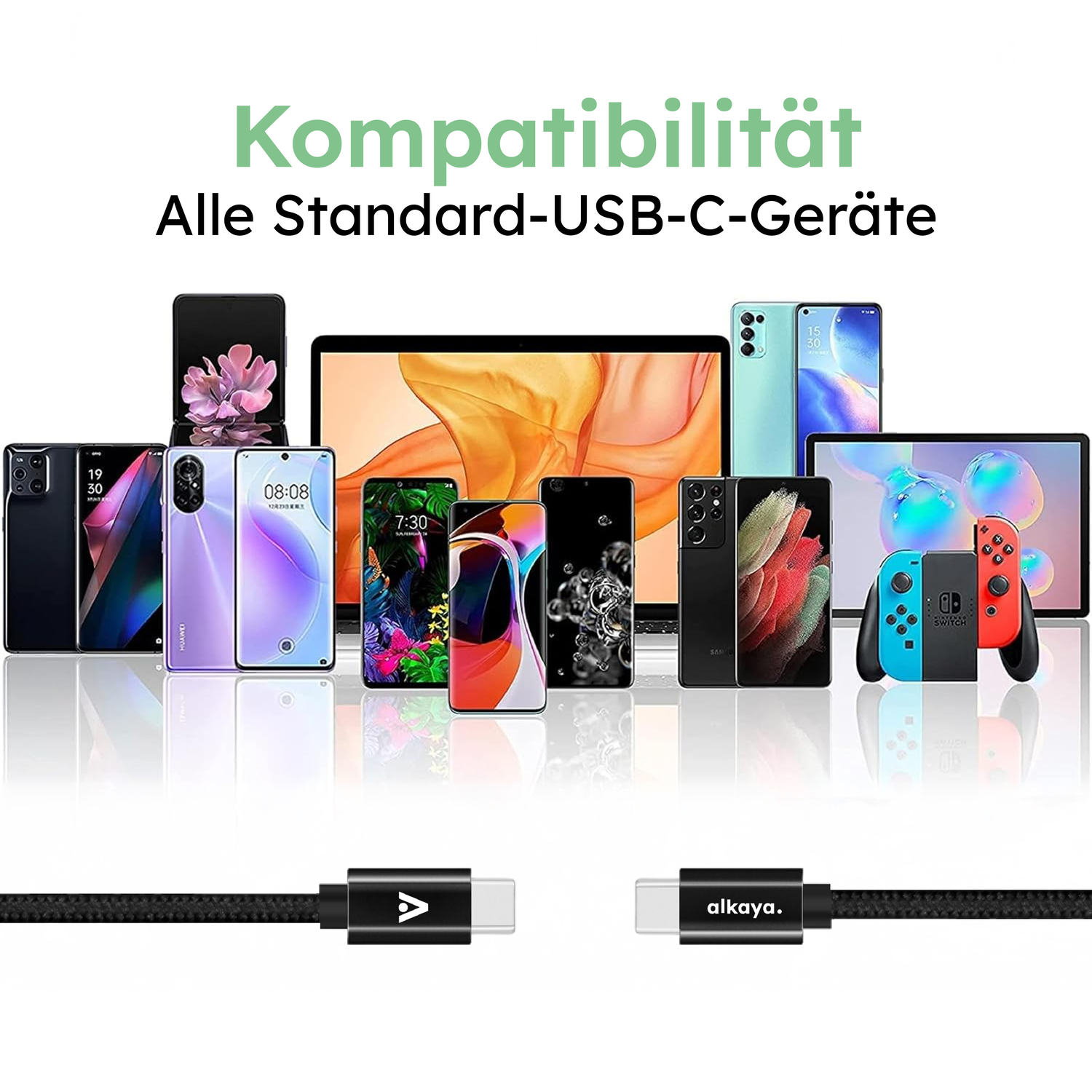 alkaya. | Speed Flex | Datenkabel | Geflochten | USB C+C schwarz, 1Meter